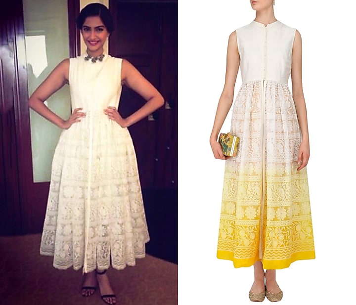 Off white to yellow chikankari jacket tunic and pants set available only at Pernia's Pop Up Shop.