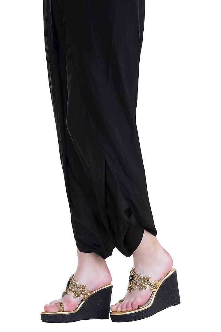 Gold & Black Embroidered Glitter Heel Sandals by Veruschka By Payal Kothari at Pernia's Pop Up Shop