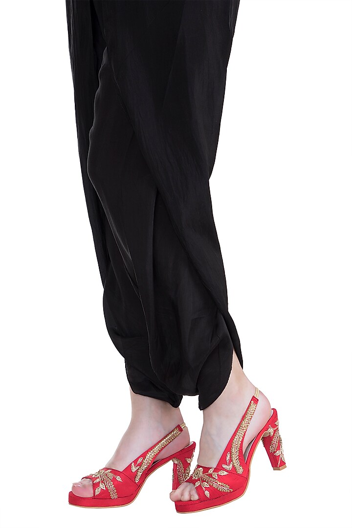 Red & Gold Embroidered Heel Sandals by Veruschka By Payal Kothari at Pernia's Pop Up Shop