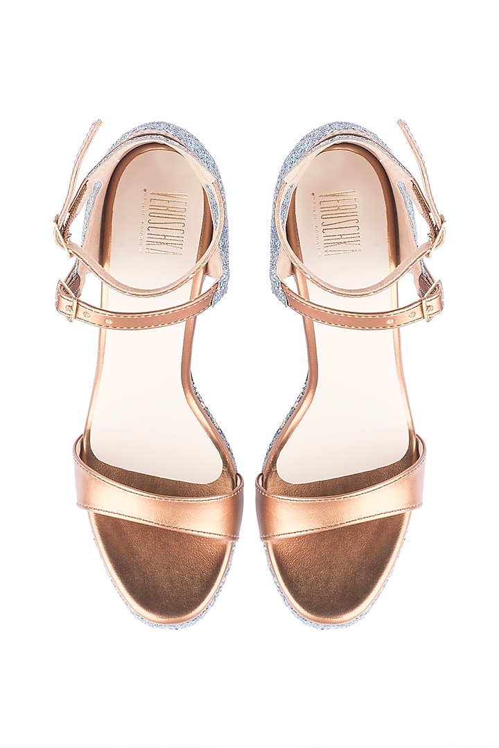 Bronze Green Glitter Heel Sandals by Veruschka By Payal Kothari at Pernia's Pop Up Shop