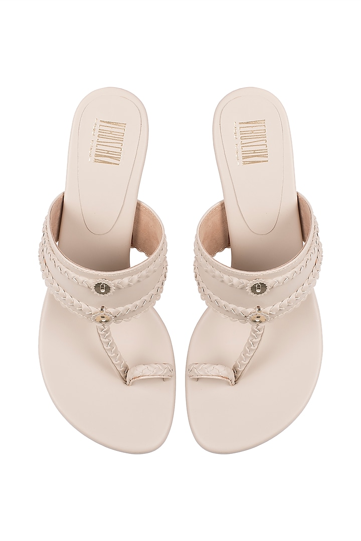 Cream Kolhapuri Block Heels by Veruschka By Payal Kothari at Pernia's Pop Up Shop