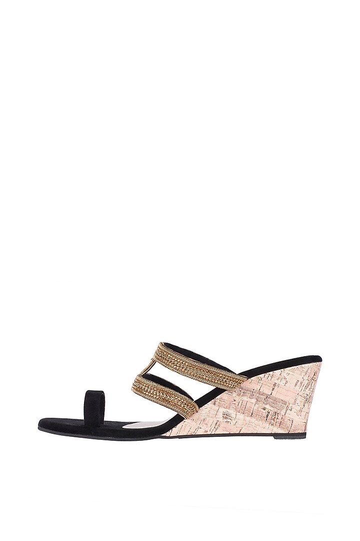 Black & Gold Embroidered Heel Sandals by Veruschka By Payal Kothari at Pernia's Pop Up Shop