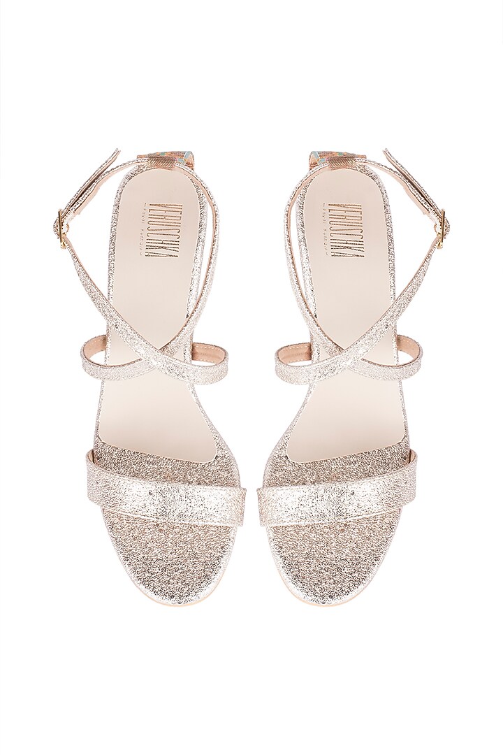 Light Gold & Blue Strappy Heel Sandals by Veruschka By Payal Kothari at Pernia's Pop Up Shop