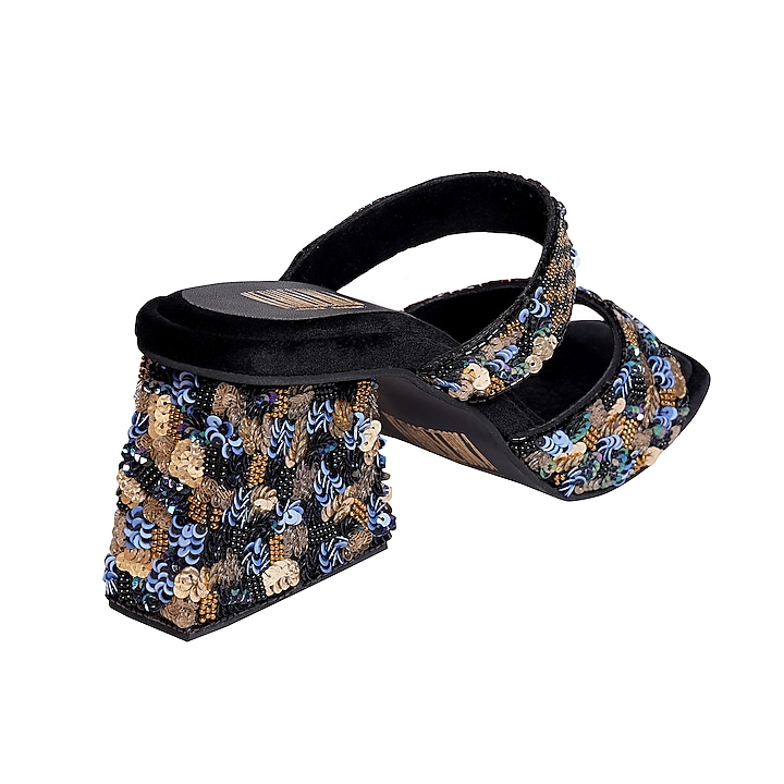 Black Clear PVC Sequins Embroidered Slip-On Sandals by Veruschka By Payal Kothari at Pernia's Pop Up Shop