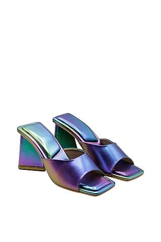 Rainbow Vegan Leather Holographic Heeled Mules by Veruschka By Payal Kothari
