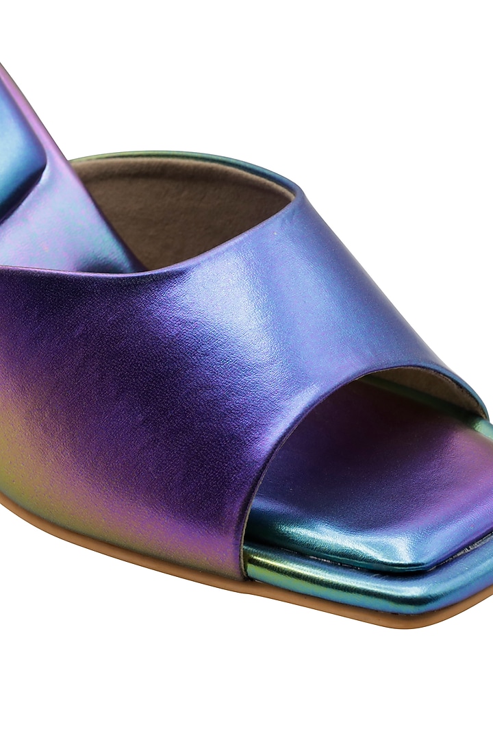 Rainbow Vegan Leather Holographic Heeled Mules by Veruschka By Payal Kothari at Pernia's Pop Up Shop