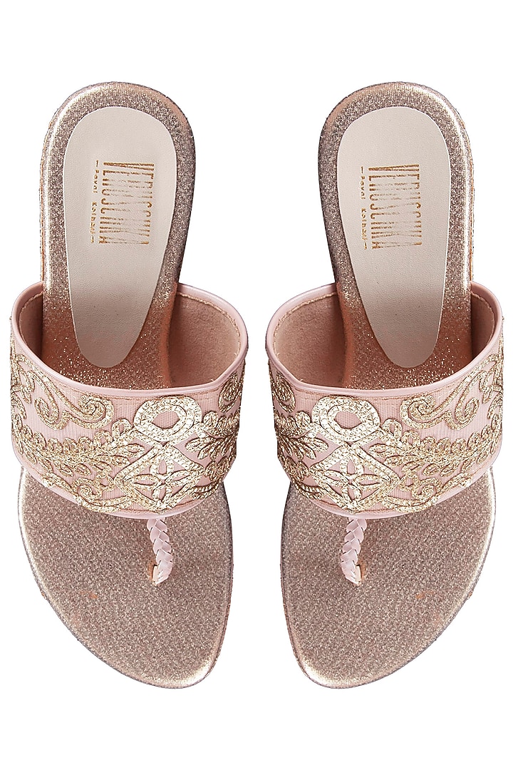 Pink and gold embroidered wedges available only at Pernia's Pop Up Shop.