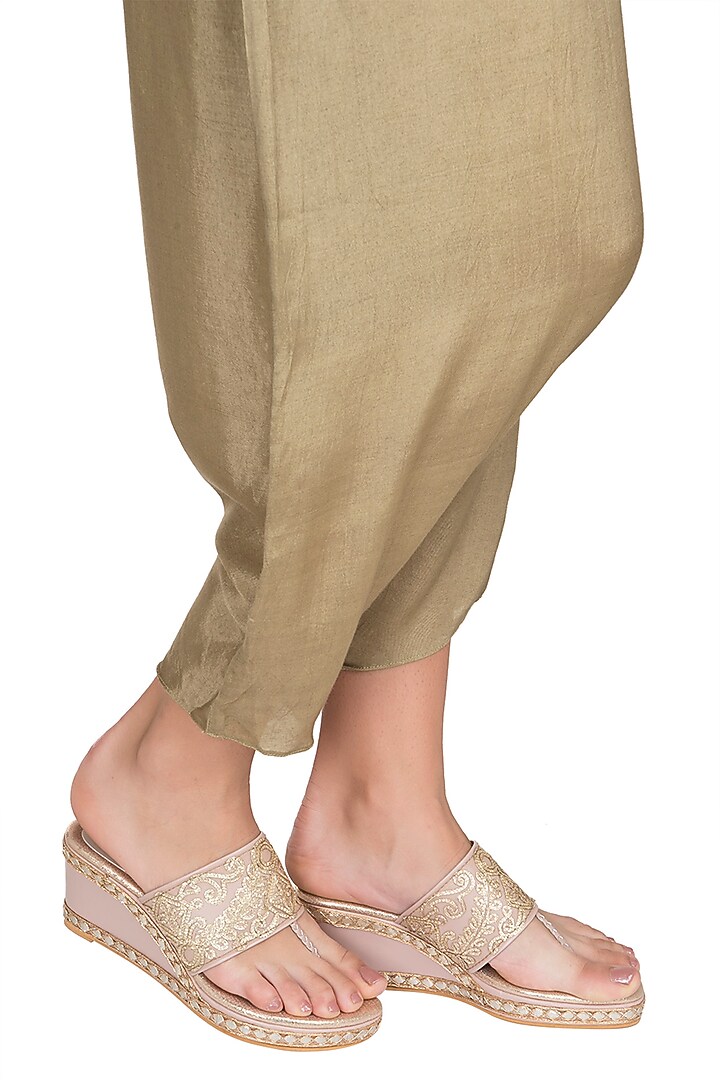 Pink and gold embroidered wedges available only at Pernia's Pop Up Shop.
