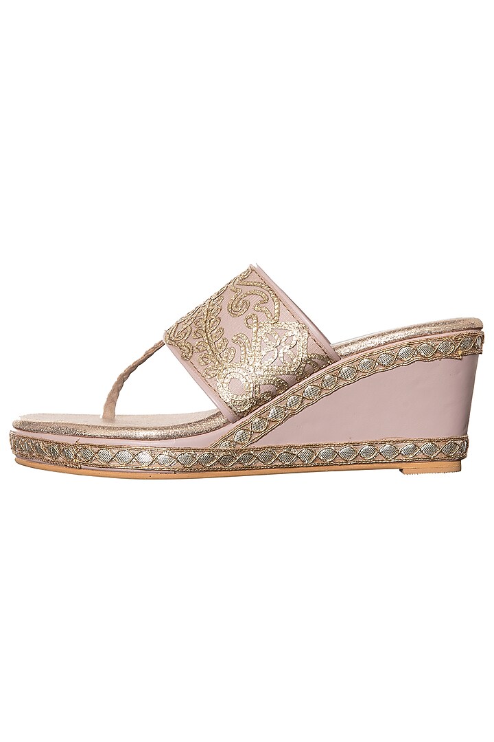 Pink and gold embroidered wedges available only at Pernia's Pop Up Shop.