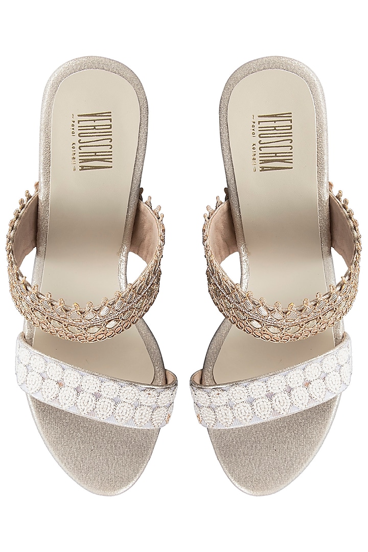 White And Gold Embroidered Wedges by Veruschka By Payal Kothari