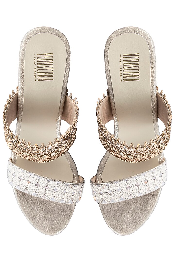 White and gold embroidered wedges available only at Pernia's Pop Up Shop.