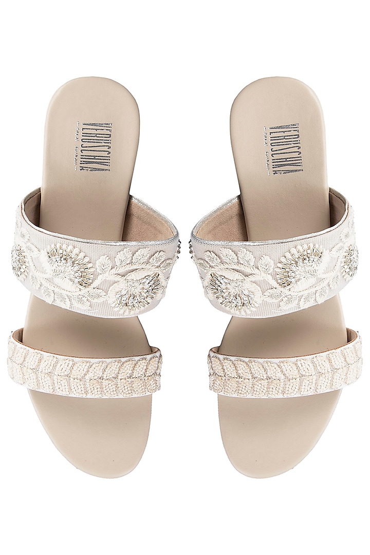 Cream And White Embroidered Block Heel Sandals by Veruschka By Payal Kothari