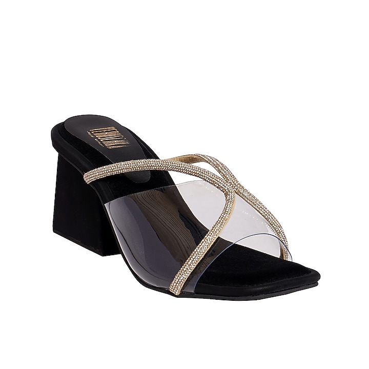 Black Micro Suede Slip-On Heels by Veruschka By Payal Kothari at Pernia's Pop Up Shop