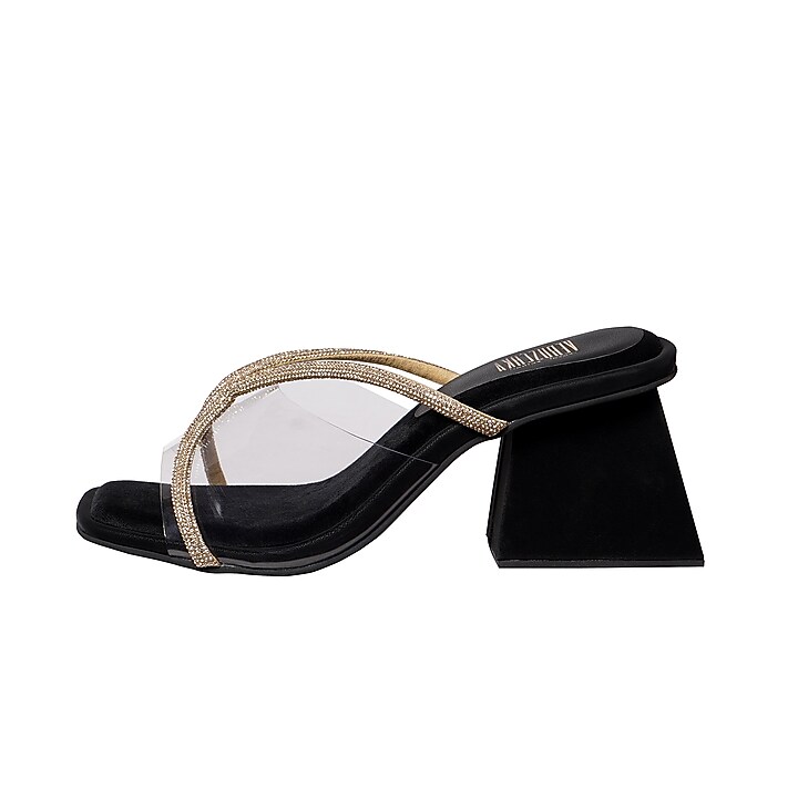 Black Micro Suede Slip-On Heels by Veruschka By Payal Kothari at Pernia's Pop Up Shop