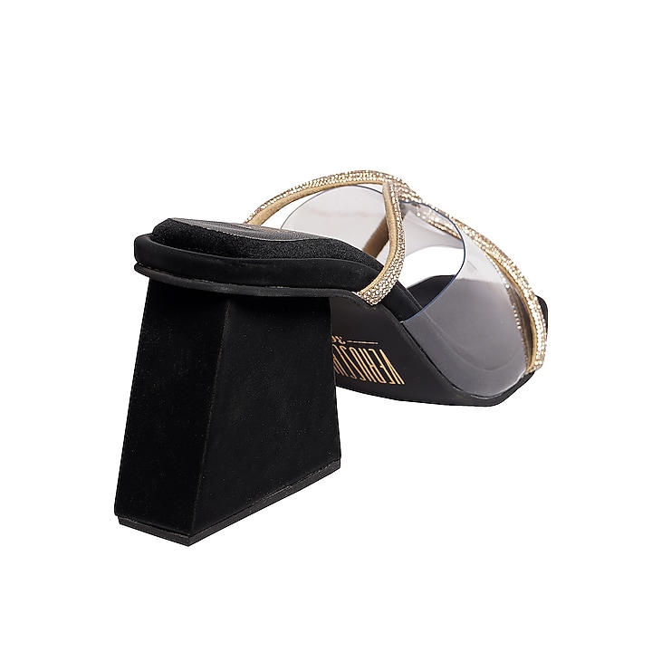 Black Micro Suede Slip-On Heels by Veruschka By Payal Kothari at Pernia's Pop Up Shop