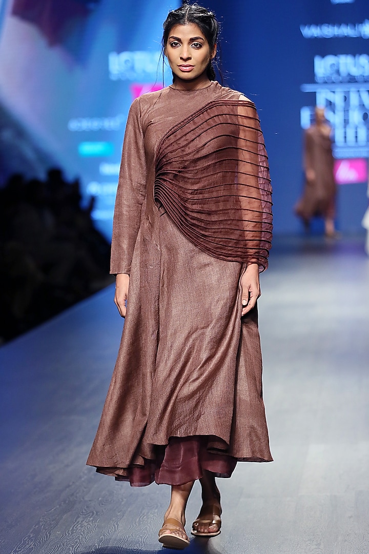 Brown Panelled Dress With Skirt by Vaishali S