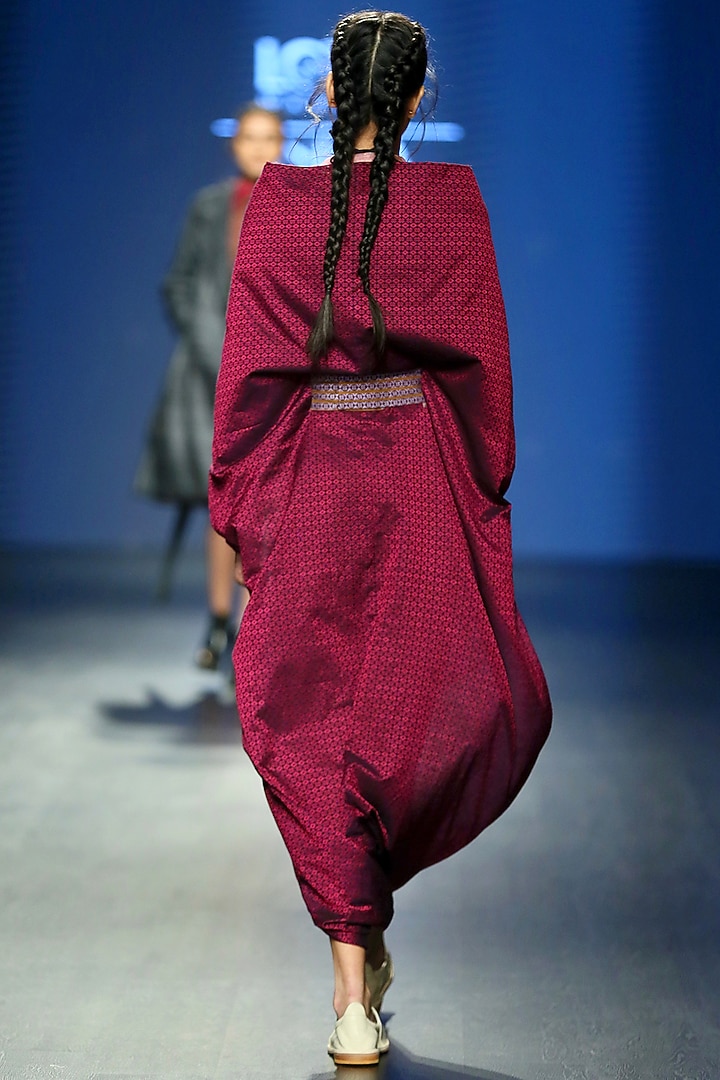 Magenta Cape Style Vacation Dress With Light Pink Sheer Shirt & Inner by Vaishali S at Pernia's Pop Up Shop