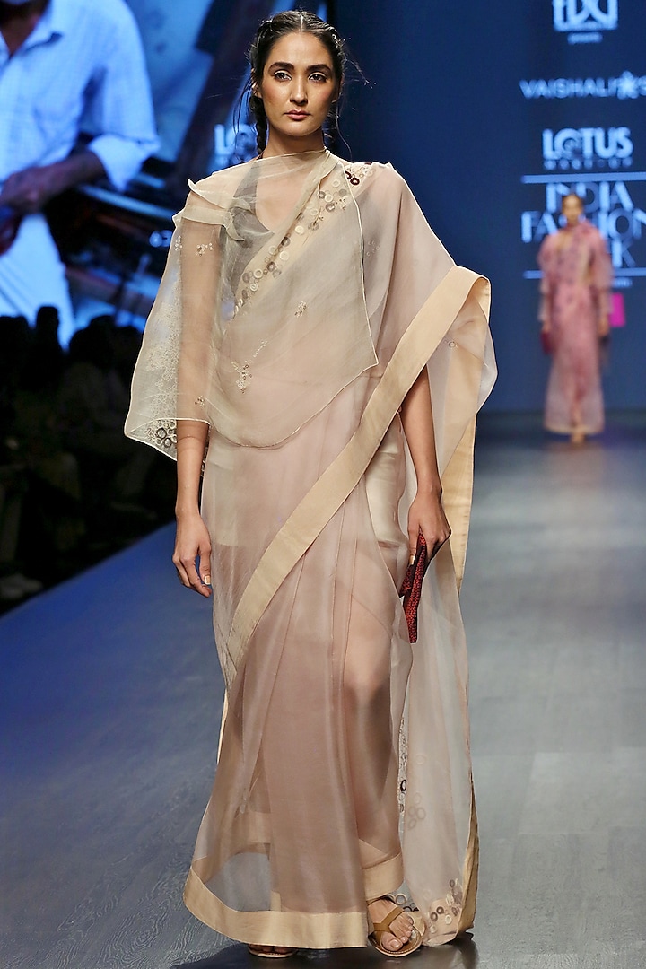 Cream & Grey Handwoven Saree Set by Vaishali S