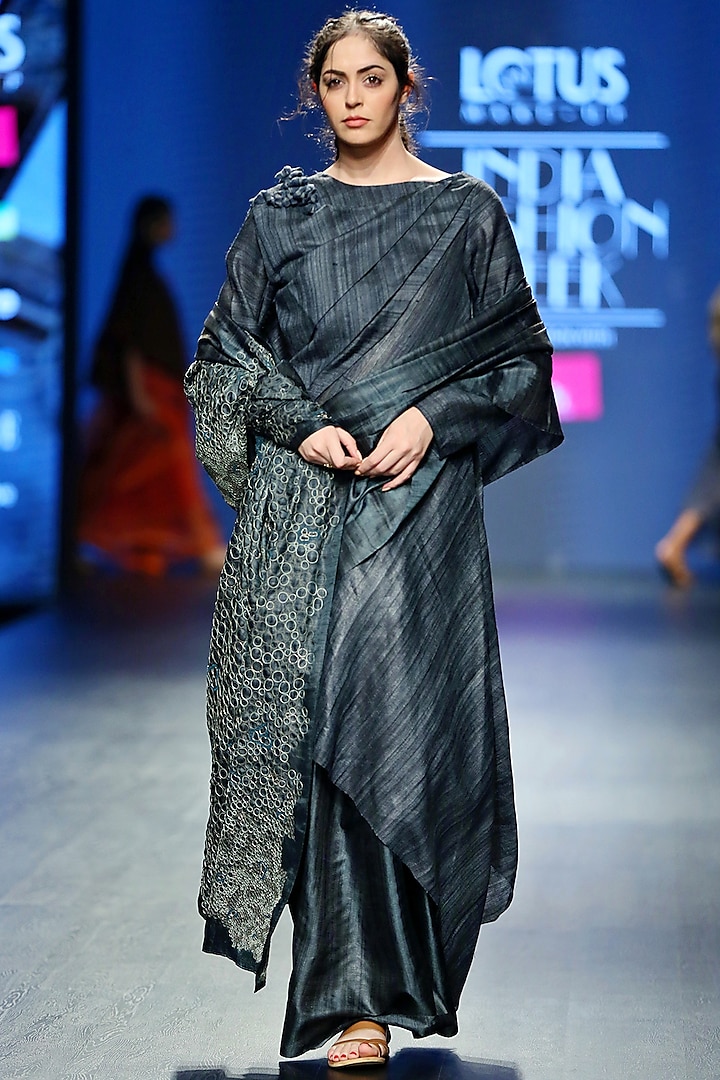 Grey Embroidered Saree With Dress & Jacket by Vaishali S
