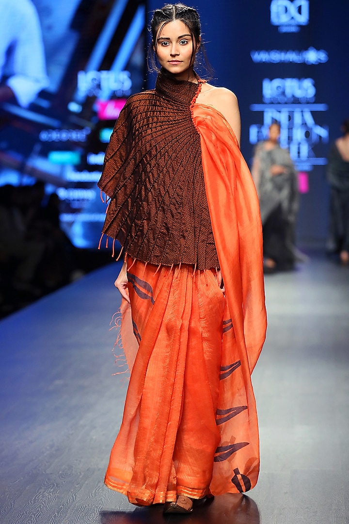 Brown Corded Asymmetrical Cape by Vaishali S