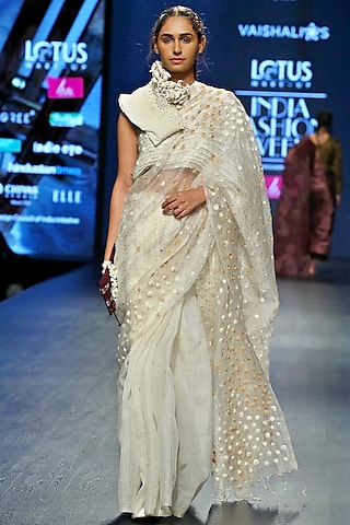 White Embroidered Saree Set by Vaishali S