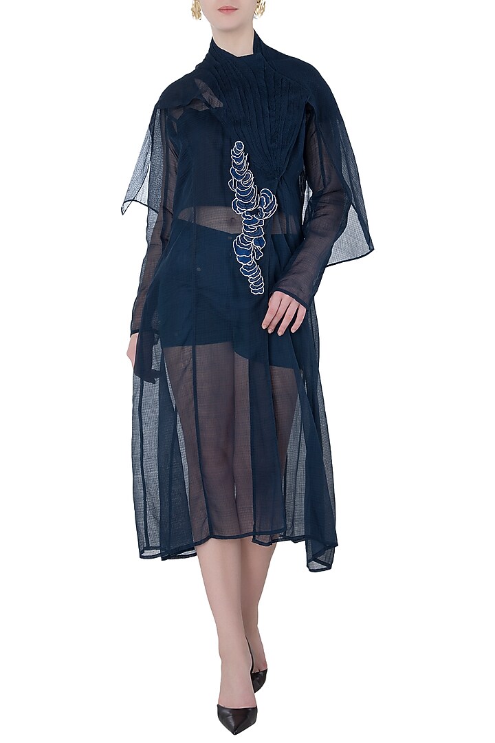 Blue cape midi dress available only at Pernia's Pop Up Shop.
