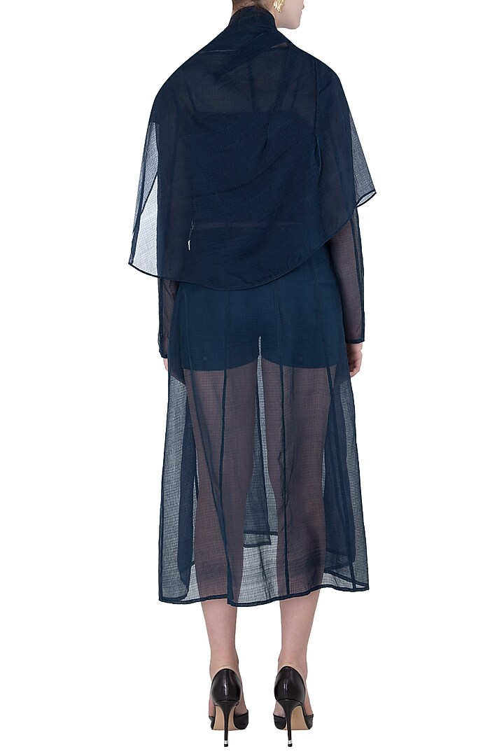 Blue cape midi dress available only at Pernia's Pop Up Shop.