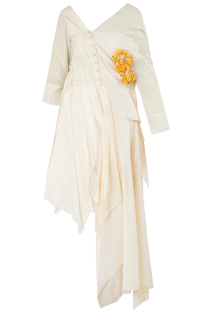 White Asymmetrical Texture Shirt Dress by Vaishali S