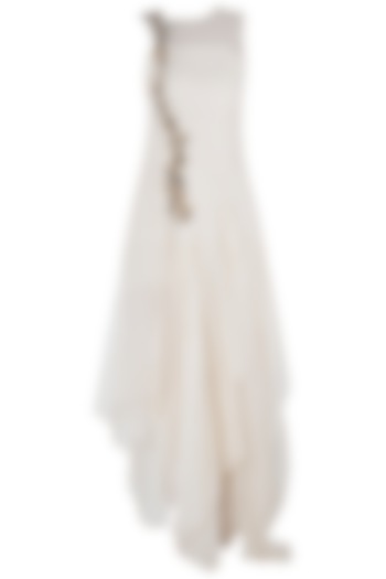 Off White Asymmetrical Frill Maxi Dress by Vaishali S
