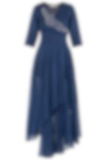 Blue Asymmetrical Texture Maxi Dress by Vaishali S