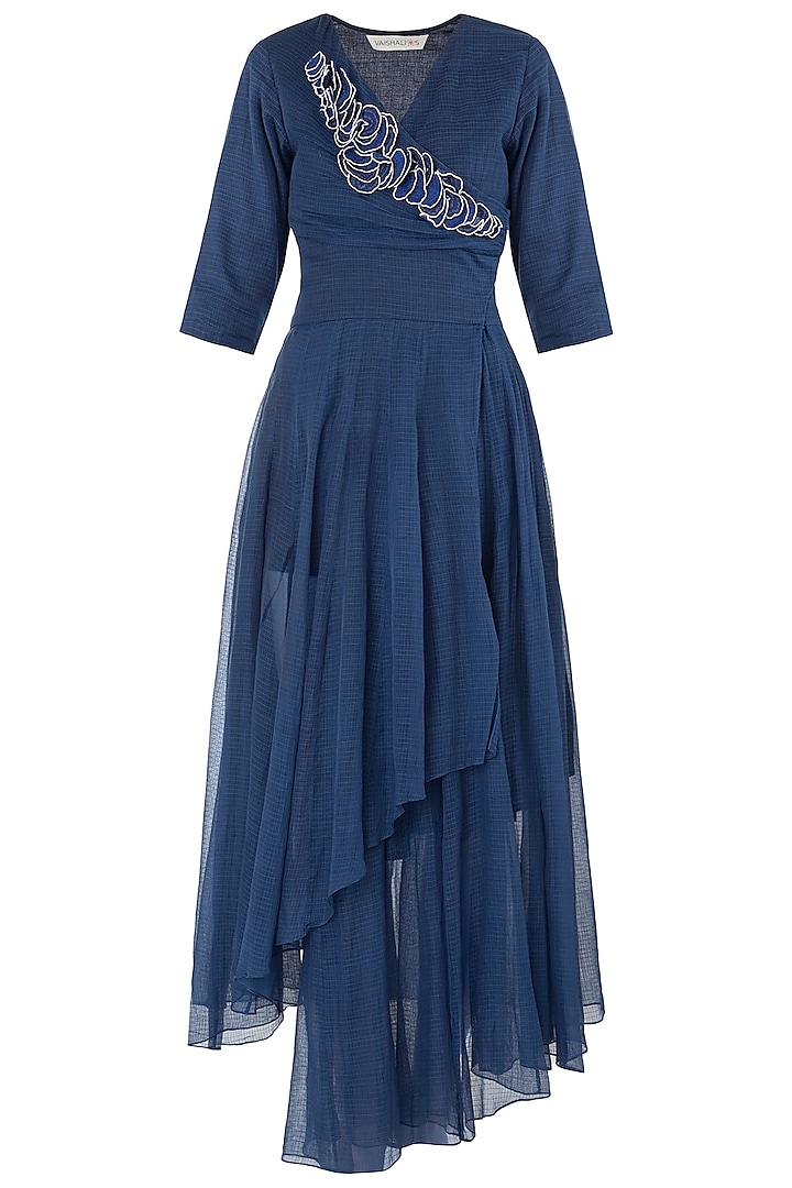 Blue Asymmetrical Texture Maxi Dress by Vaishali S