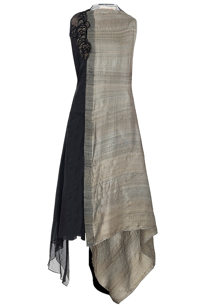 Black and Brown Asymmetrical Midi Dress by Vaishali S