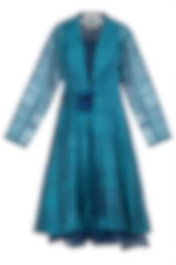 Blue Texture Midi Jacket with Dress by Vaishali S