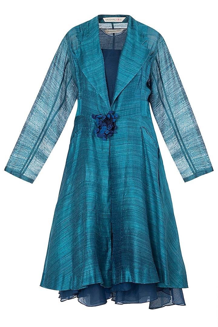 Blue Texture Midi Jacket with Dress by Vaishali S