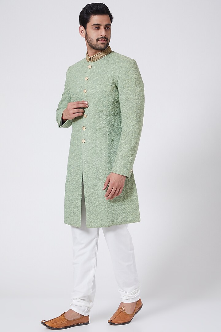 Pista Green Embroidered Sherwani by Vavci