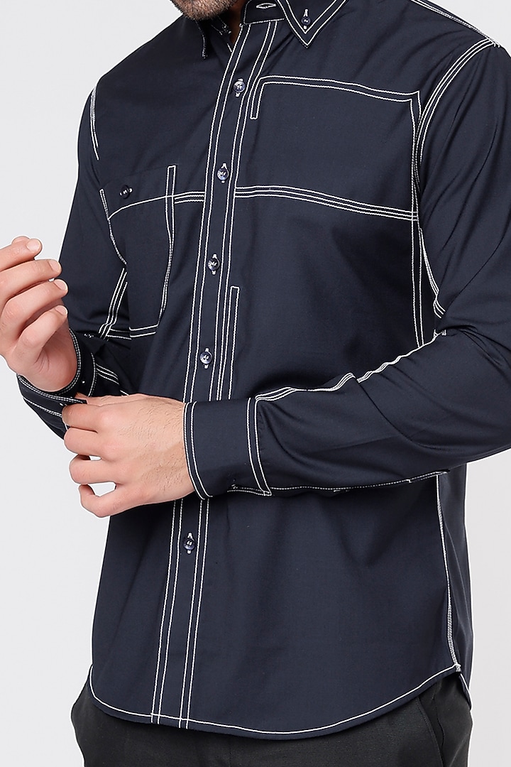 Blue Poly Viscose Party Wear Shirt by Vavci at Pernia's Pop Up Shop