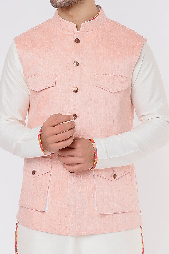 Blush Pink Linen Bundi Jacket by Vavci at Pernia's Pop Up Shop