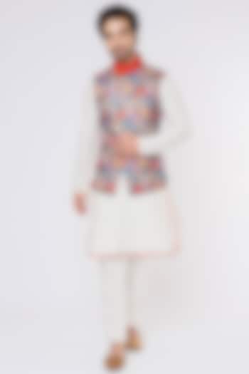 White Silk Kurta Set With Bundi Jacket by Vavci at Pernia's Pop Up Shop