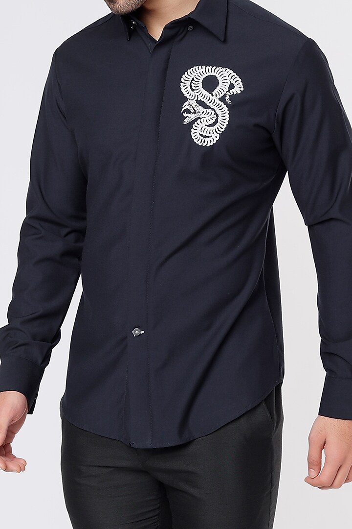 Cobalt Blue Embroidered Party Wear Shirt by Vavci at Pernia's Pop Up Shop