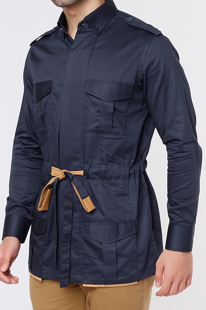 Cobalt Blue Party Wear Shirt In Cotton by Vavci at Pernia's Pop Up Shop