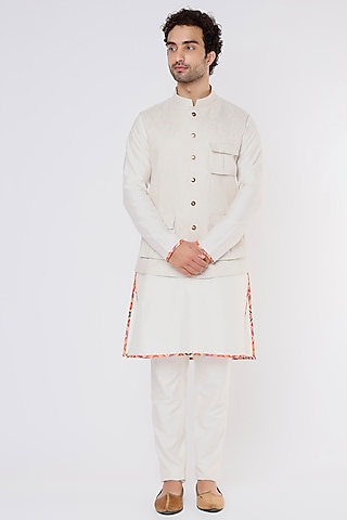White Linen Bundi Jacket by Vavci