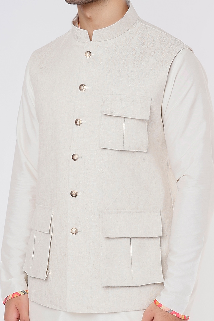 White Linen Bundi Jacket by Vavci at Pernia's Pop Up Shop