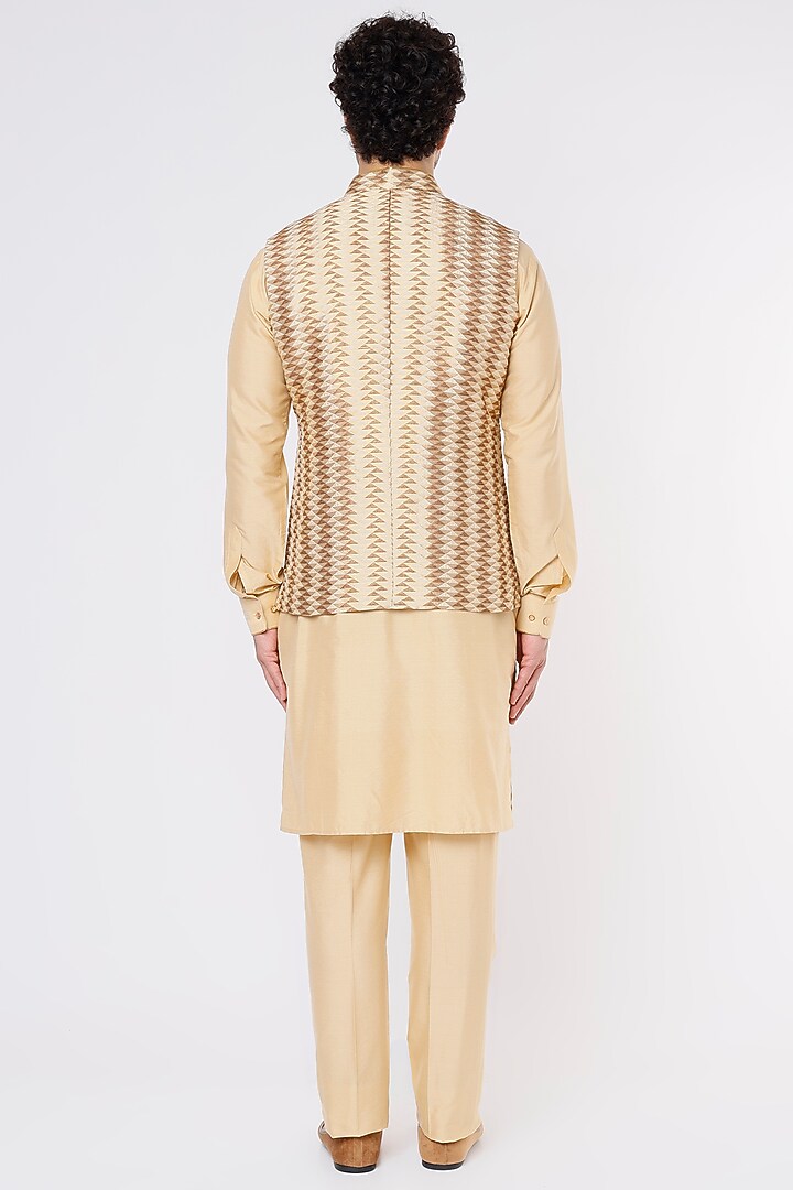 Gold Cotton Silk Kurta Set With Bundi Jacket by Vavci at Pernia's Pop Up Shop