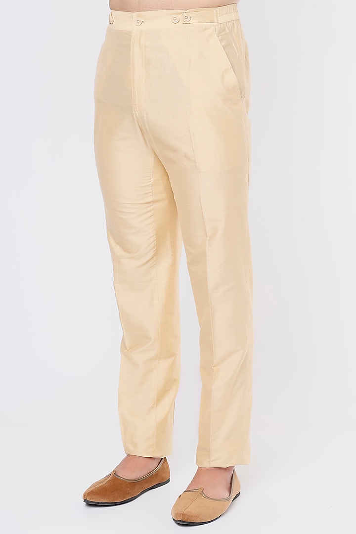 Gold Cotton Silk Kurta Set With Bundi Jacket by Vavci at Pernia's Pop Up Shop