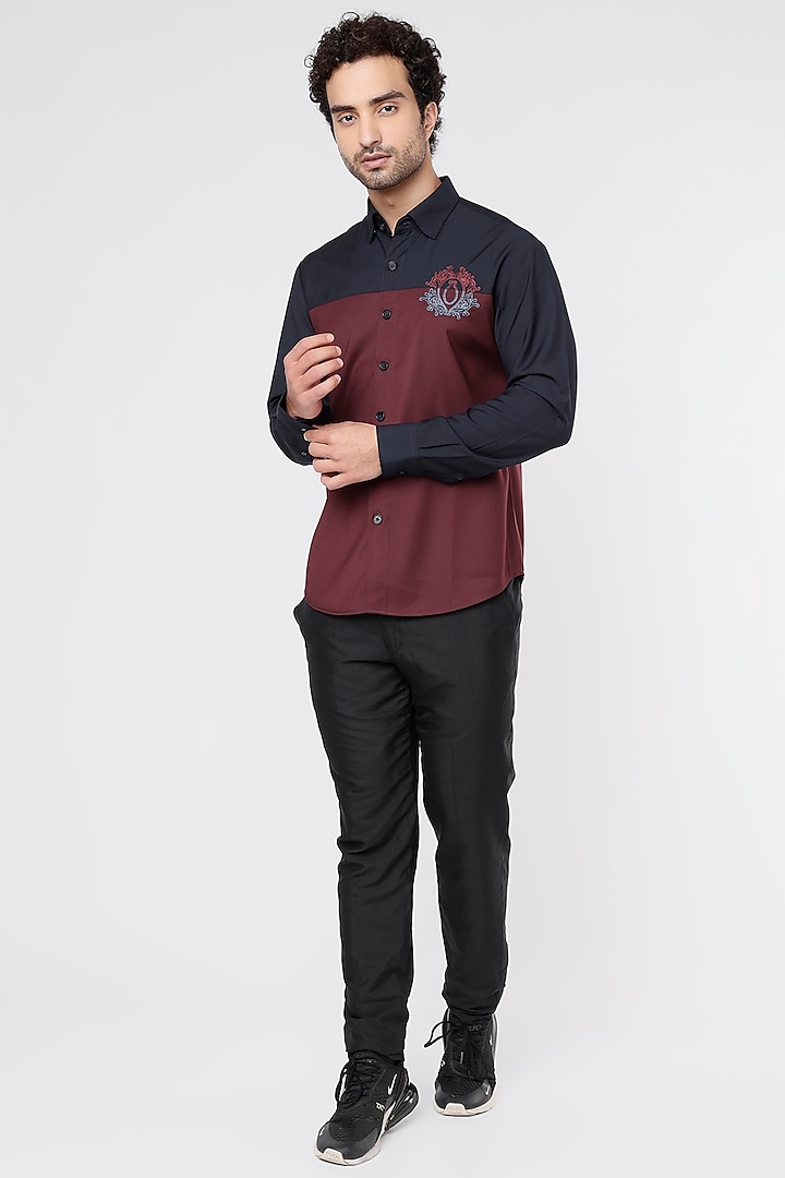 Maroon Poly Viscose Shirt by Vavci