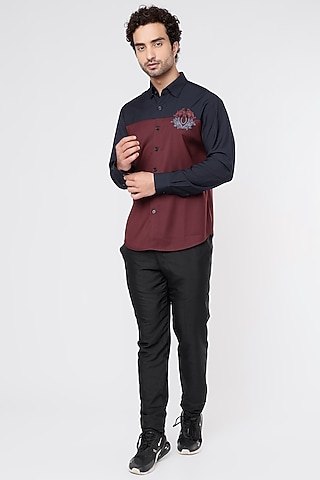 Maroon Poly Viscose Shirt by Vavci