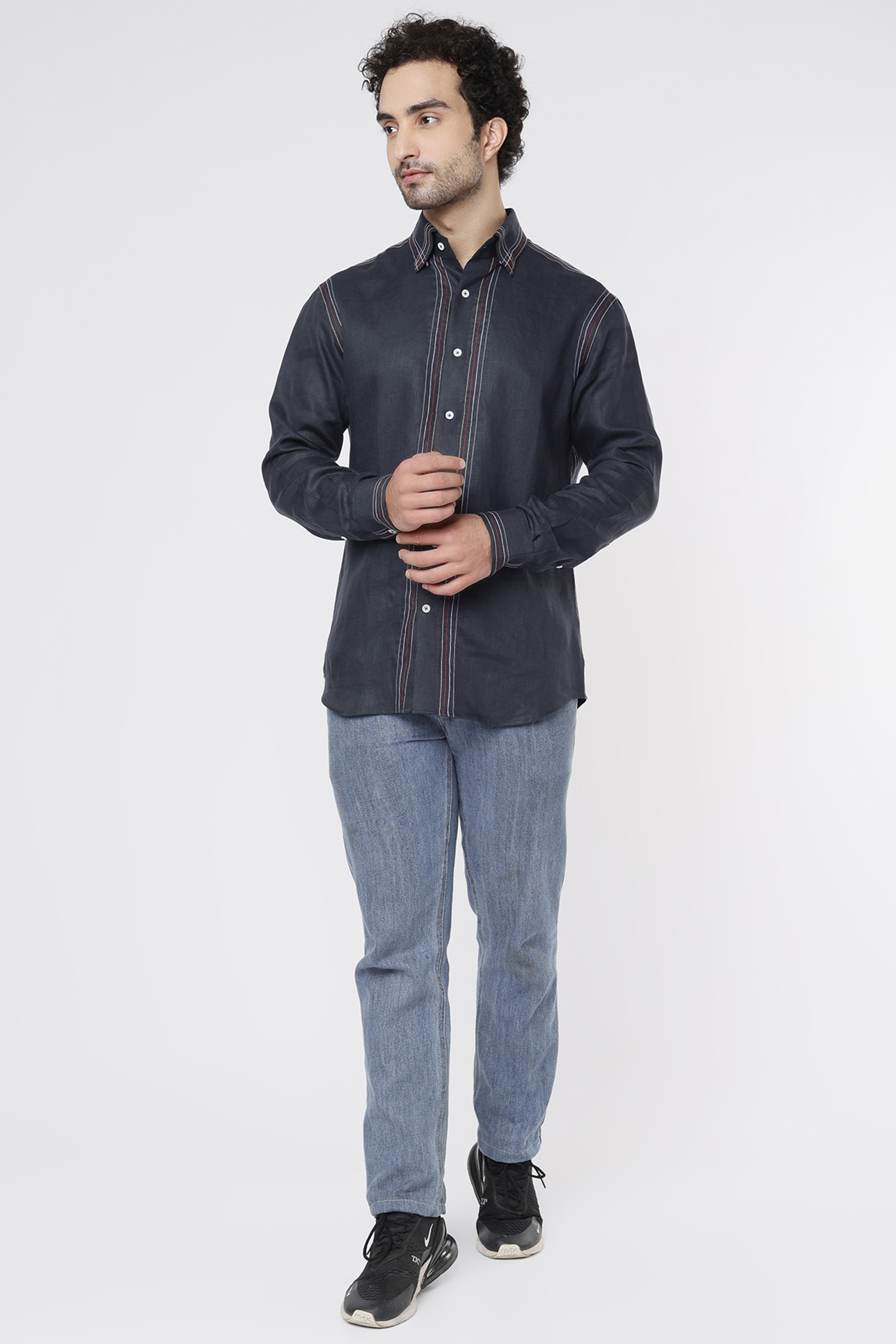 Blue Linen Party  start Shirt by Vavci at Pernia's Pop Up Shop