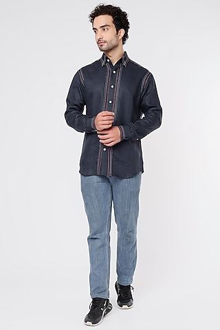 Blue Linen Shirt by Vavci