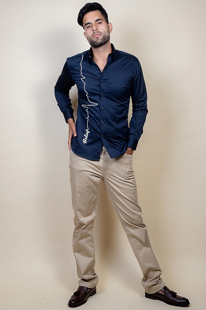 Cobalt Blue Embroidered Shirt by Vavci