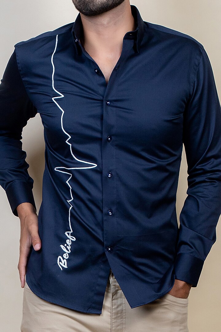 Cobalt Blue Embroidered Party Wear Shirt by Vavci at Pernia's Pop Up Shop
